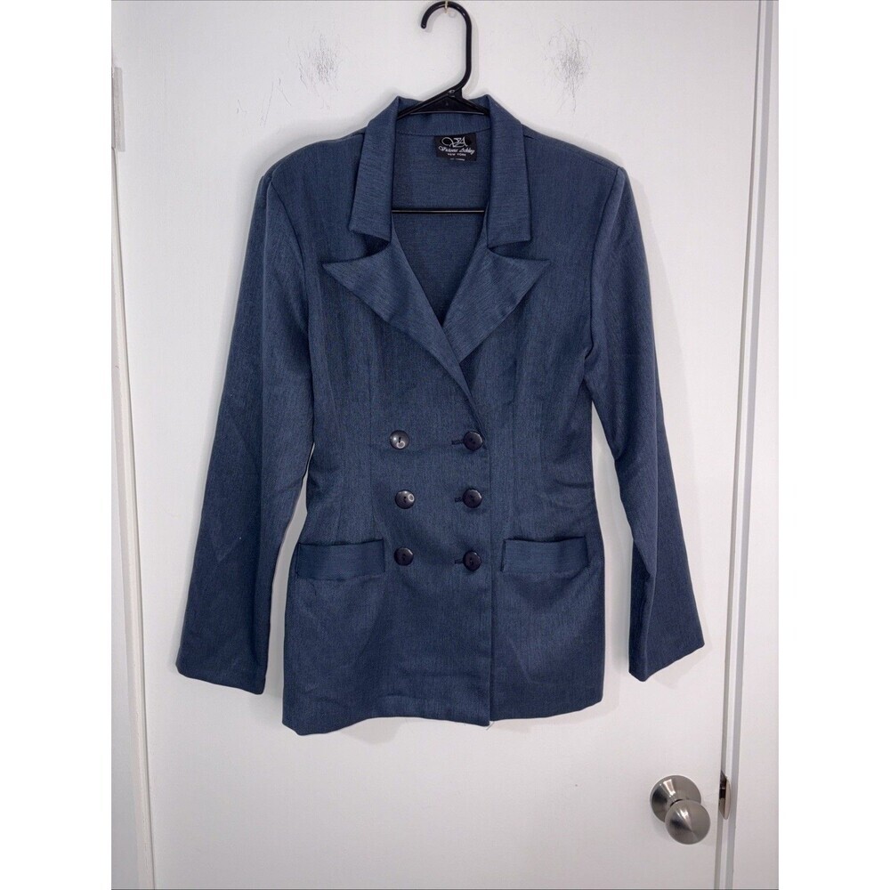 Vintage Victoria Ashley Blazer Jacket Womens 7/8 Blue 90’s Shoulder Pads‎ LgtWtg